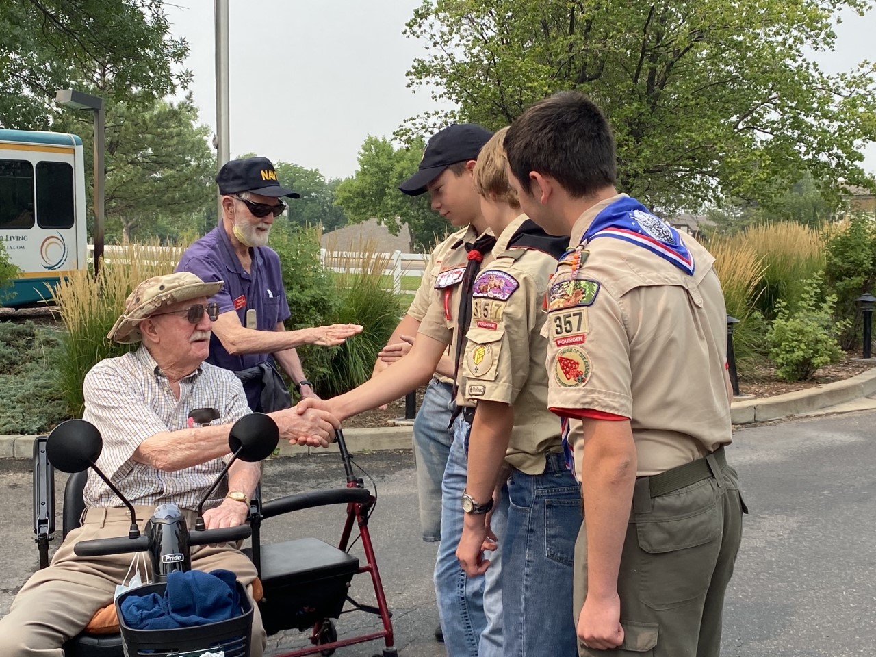 Veteran residents meeting boy scouts Grand Valley