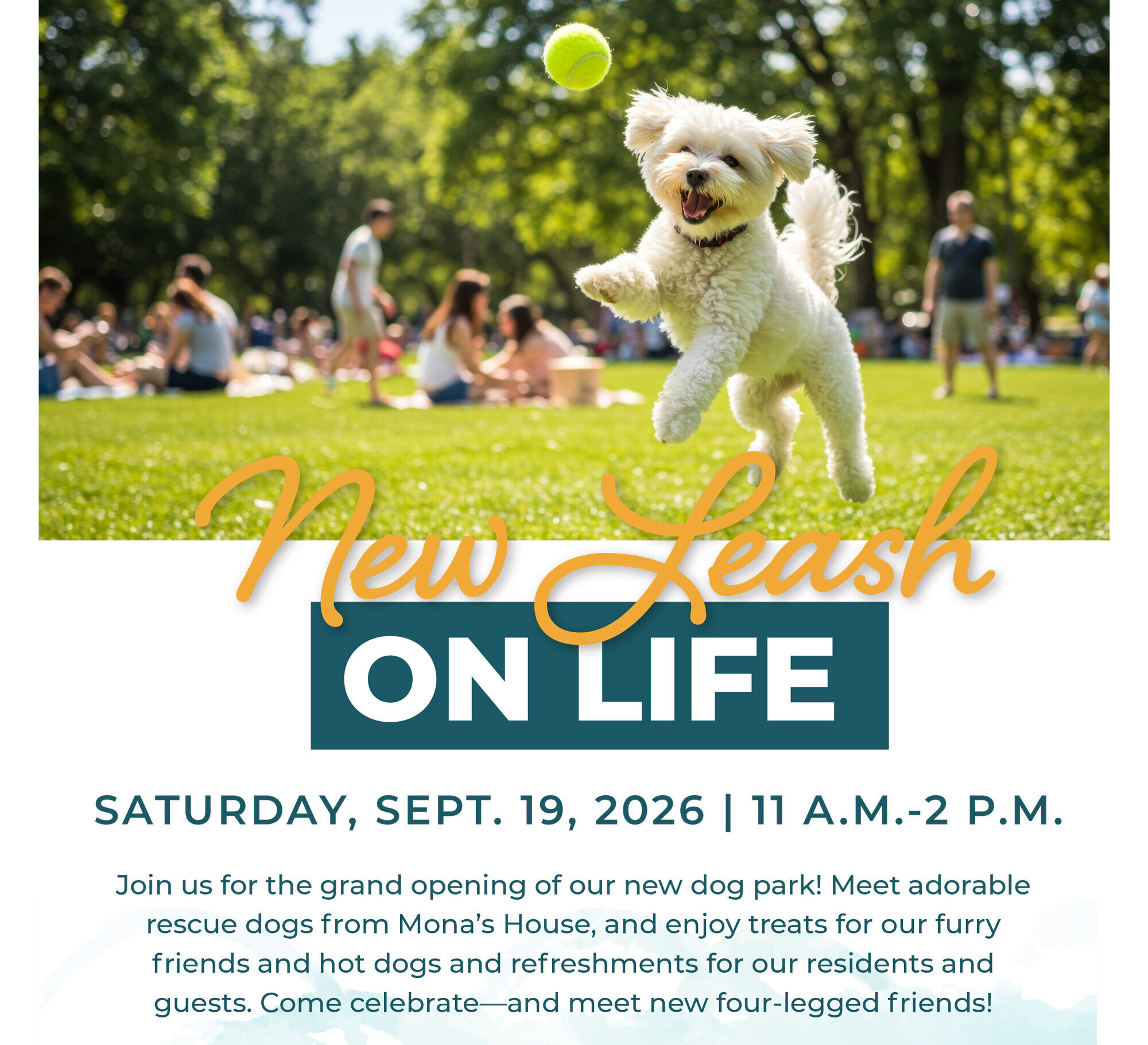 Flyer for Sept. 19 dog park event at Solstice Groton